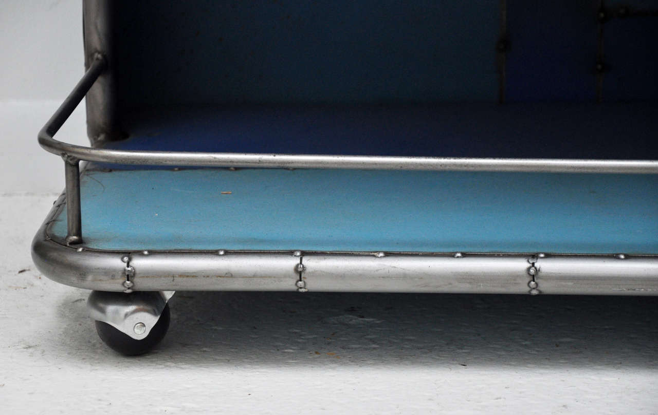 Contemporary Blue Reclaimed Metal Bar Cart