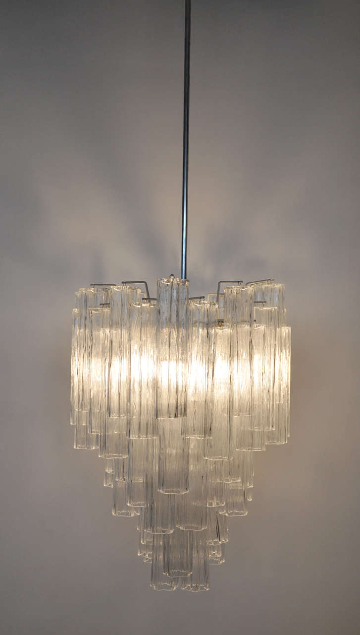 Large Camer Glass chandelier, Italian, circa 1960s. Original sleet hanging pole can be cut to desired length. Fixture is 28