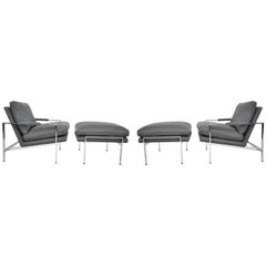 Pair of Milo Baughman Lounge Chairs with Ottomans