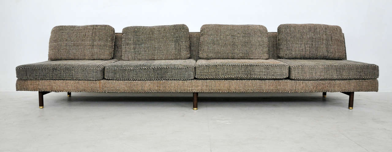 11ft sofa designed by Edward Wormley for Dunbar. Original upholstery. Fully restored bases in espresso finish.