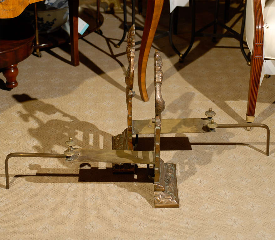 Pair Of Art Nouveau Brass Peacock Andirons 4