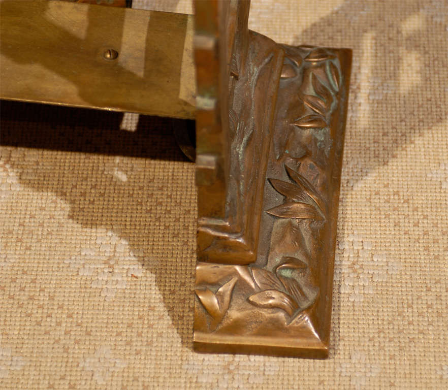 Pair Of Art Nouveau Brass Peacock Andirons 6