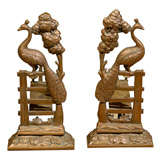 Antique Pair Of Art Nouveau Brass Peacock Andirons