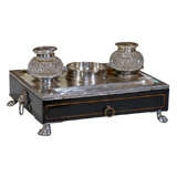 19thc Regency Style Ink Stand, Silvered Mounts, lacquered