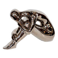 Modernist Pensive Male Ceramic Figure with Cubist Form