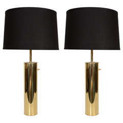 Pair of Modern Cylinder Brass Lamps By Nesson Studio