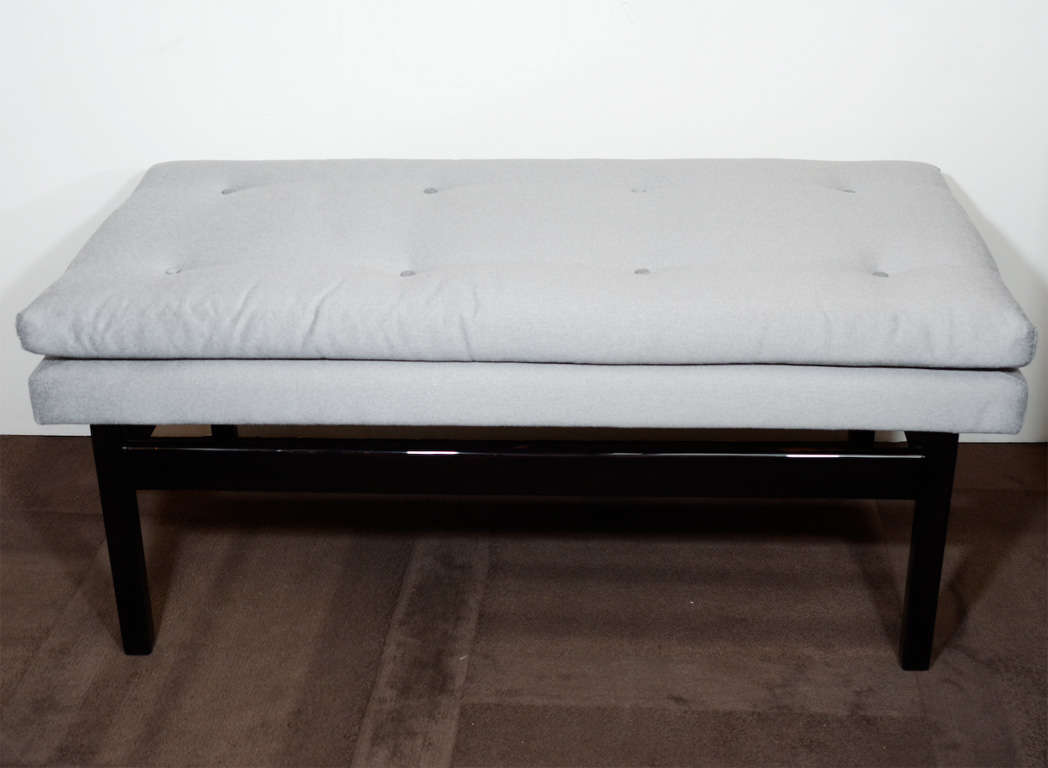 Modernist Upholstered Bench in Ebonized Mahogany