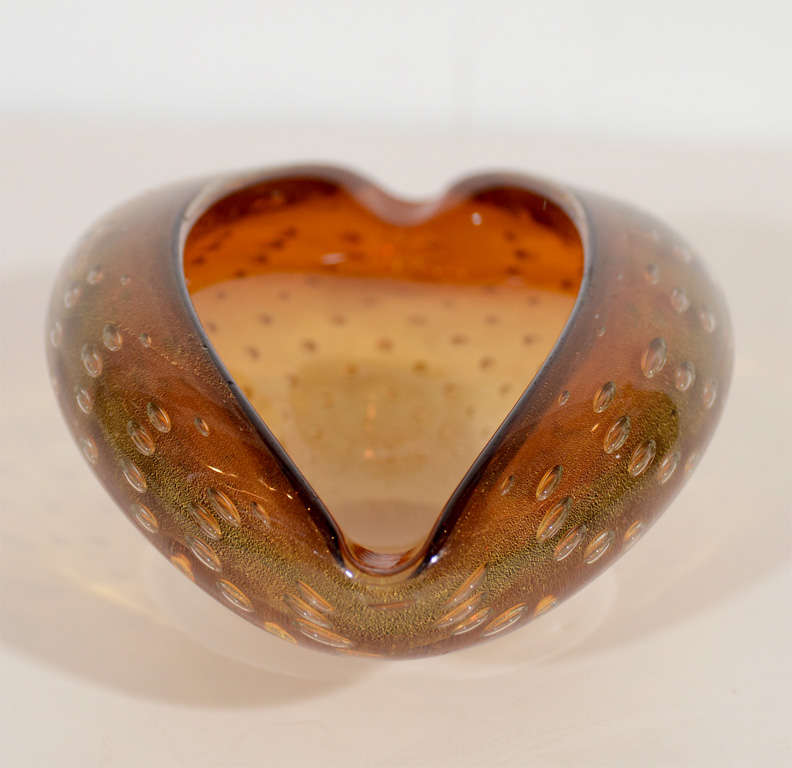 Modernist Murano Glass Amber Bowl with Gold Flecks by Seguso 1