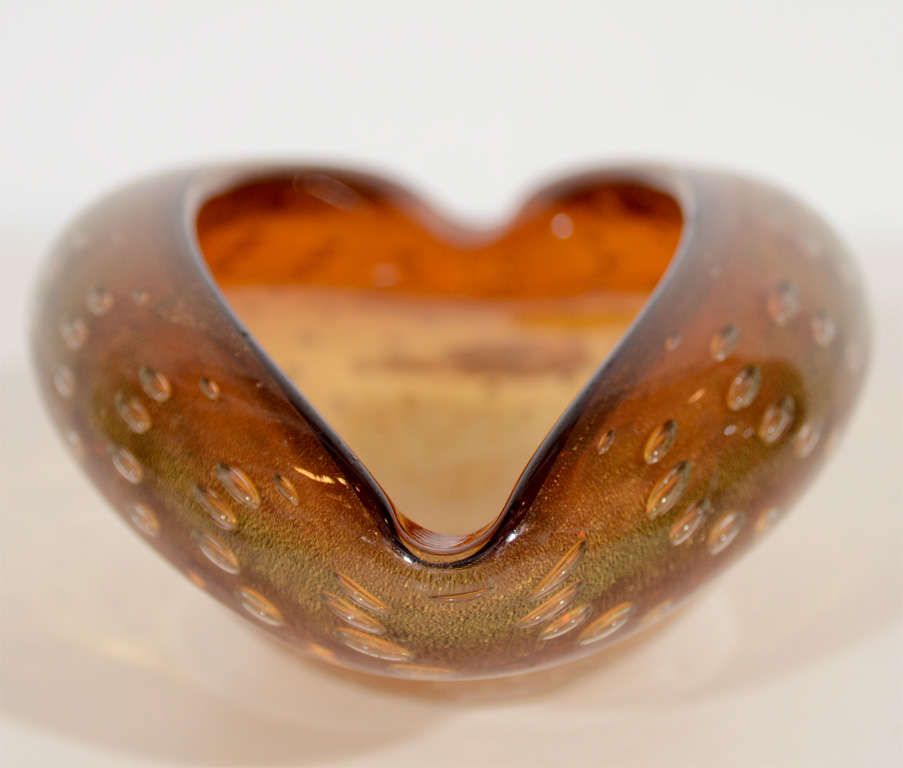 Modernist Murano Glass Amber Bowl with Gold Flecks by Seguso 2