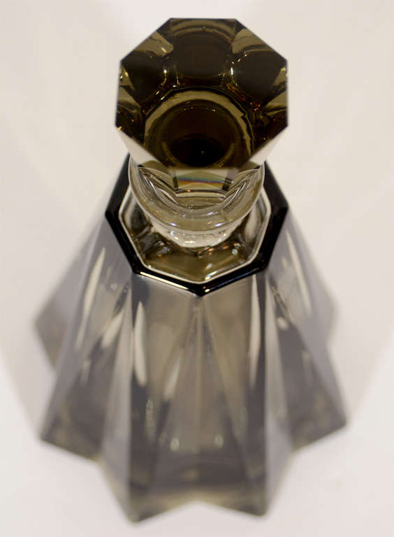 Art Deco Cubist Smoked Crystal Decanter by Moser In Excellent Condition In New York, NY