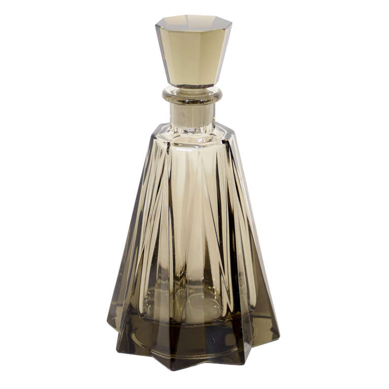 Art Deco Cubist Smoked Crystal Decanter by Moser