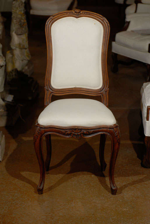 Carved Set of Six French Louis XV Style 19th Century Walnut Dining Room Side Chairs