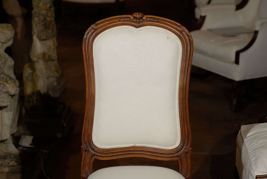 Upholstery Set of Six French Louis XV Style 19th Century Walnut Dining Room Side Chairs