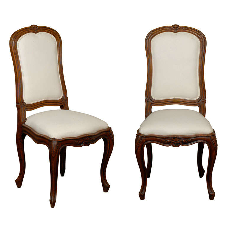 Set of Six French Louis XV Style 19th Century Walnut Dining Room Side Chairs