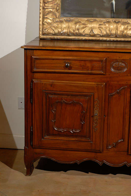 Rococo French 18th Century Walnut Enfilade, Three Drawers and Doors and Scalloped Apron