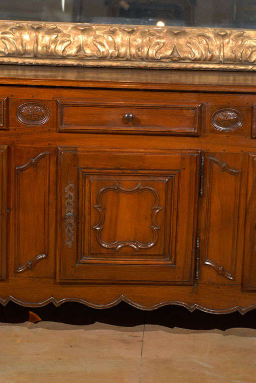 French 18th Century Walnut Enfilade, Three Drawers and Doors and Scalloped Apron In Good Condition In Atlanta, GA