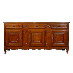 French 18th Century Walnut Enfilade, Three Drawers and Doors and Scalloped Apron
