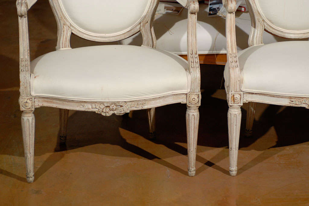 Pair of French Louis XVI Style 19th Century Painted Fauteuils with Oval Backs In Good Condition In Atlanta, GA