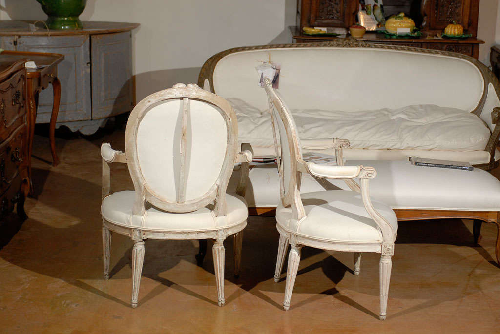 Pair of French Louis XVI Style 19th Century Painted Fauteuils with Oval Backs 2