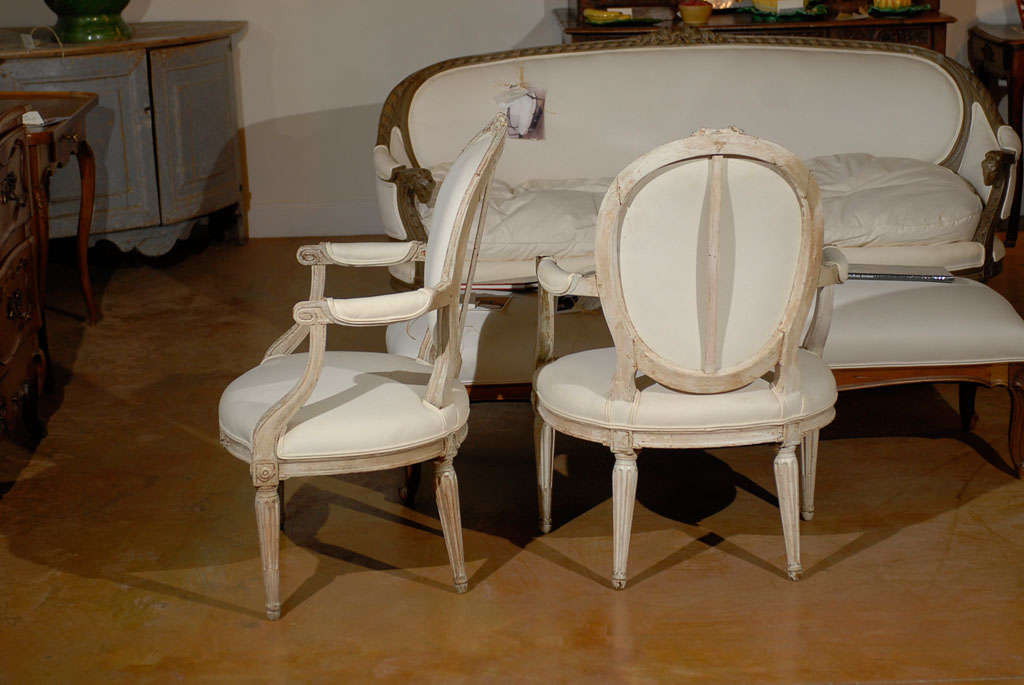 Pair of French Louis XVI Style 19th Century Painted Fauteuils with Oval Backs 3