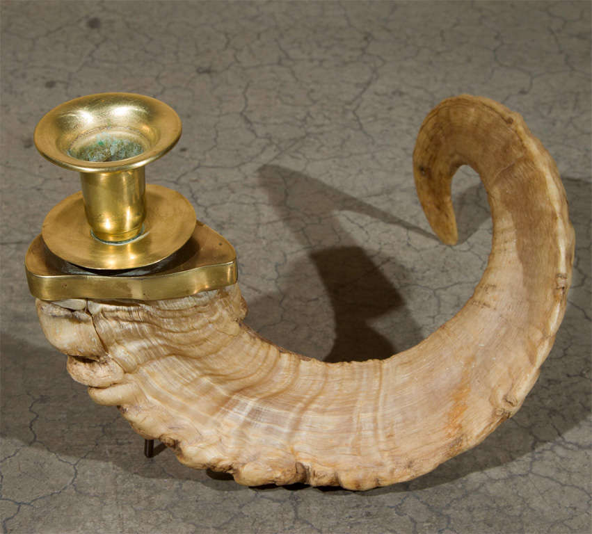 Mid-20th Century Ram Horn Candle Holders