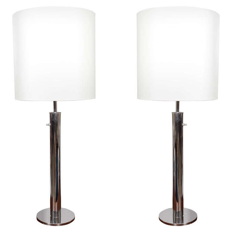 Pair of Minimalist Chrome Table Lamps by Nessen Studio For Sale