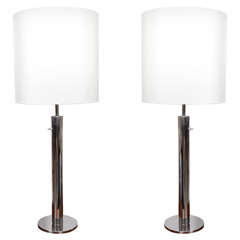 Pair of Minimalist Chrome Table Lamps by Nessen Studio 12
