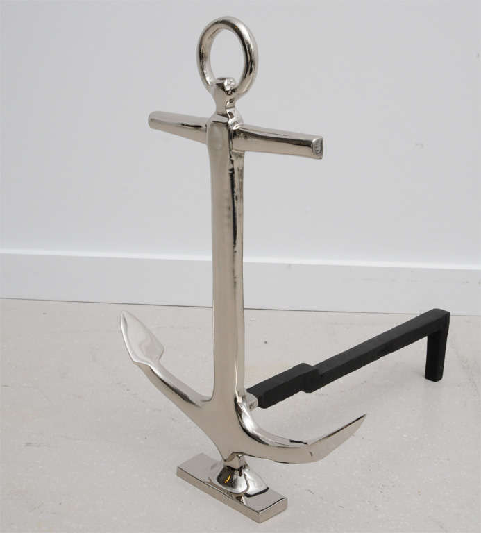 Pair of Nickel Plated Anchor Andirons 1