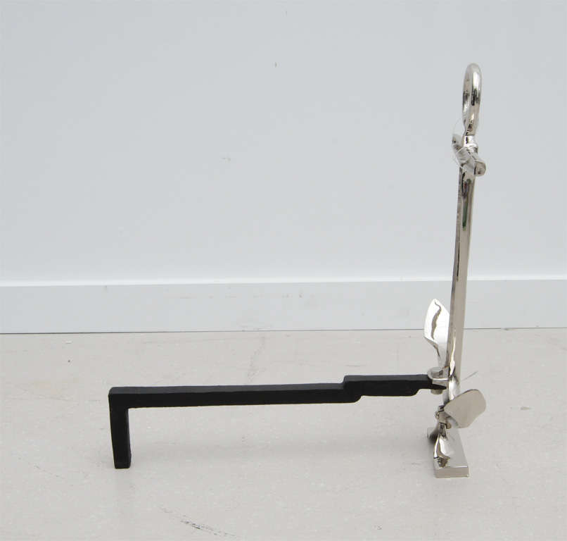 Pair of Nickel Plated Anchor Andirons 5