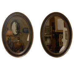 Vintage Pair Black Oval Mirrors