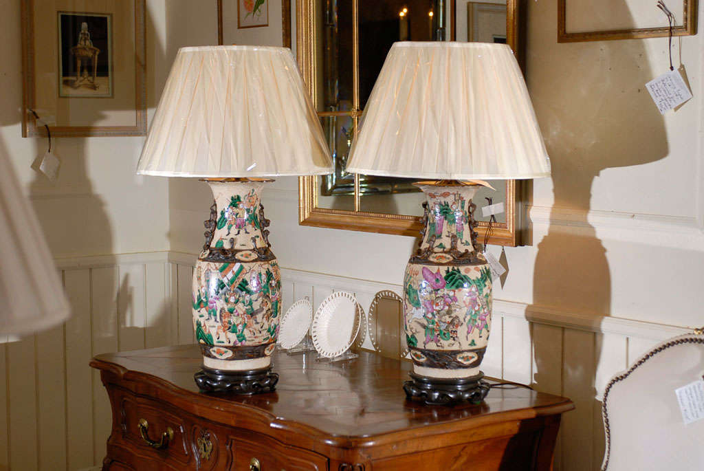 Pair 19th century Chinese crackleware vases as lamps