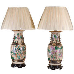 Pair 19th century Chinese crackleware vases as lamps