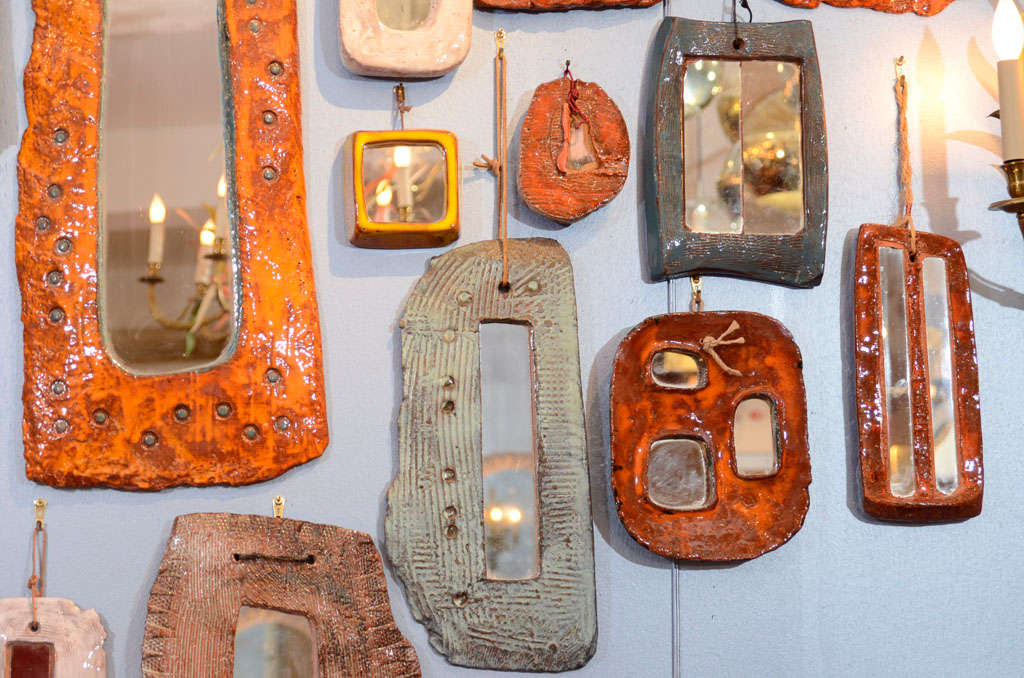 Mid-20th Century Group of 19 Ceramic Frame Mirrors by Juliette Derel