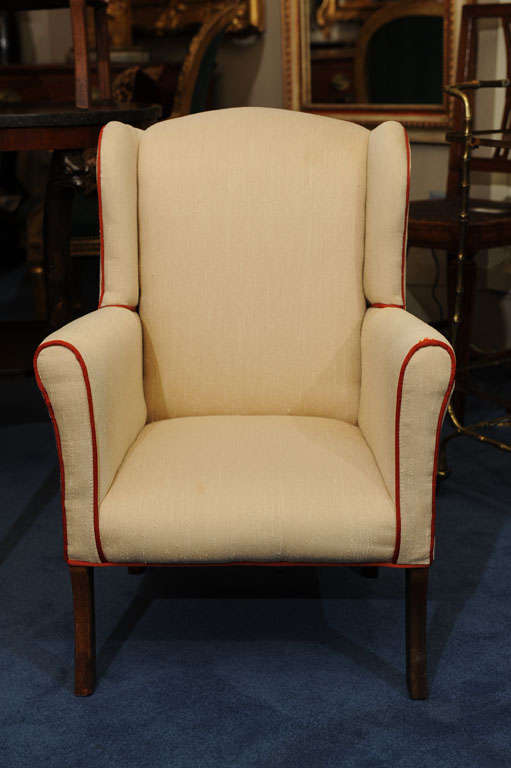 Wood 19TH C. PAIR of CHILDREN'S UPHOLSTERED WINGBACK CHAIRS