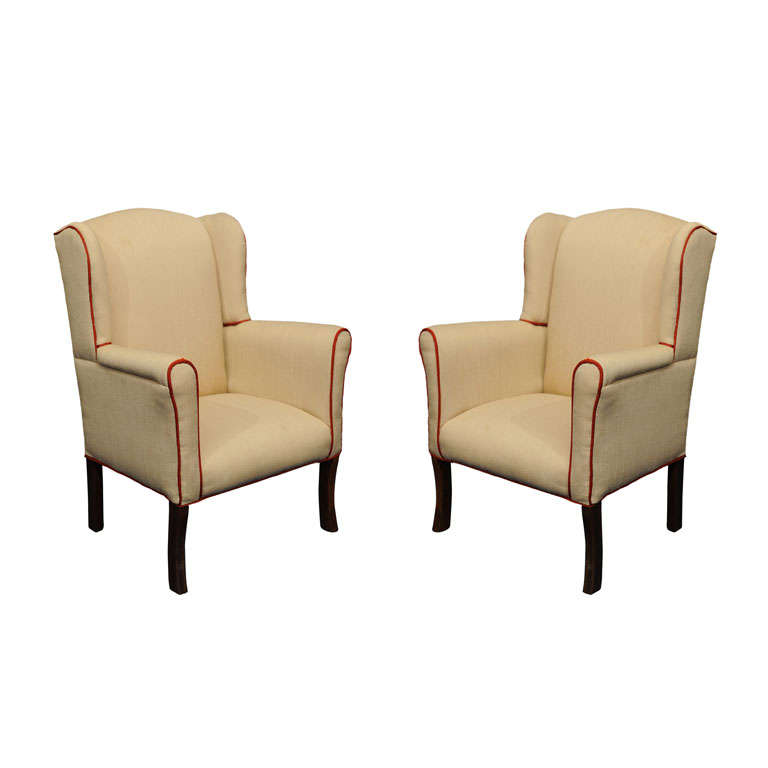 19TH C. PAIR of CHILDREN'S UPHOLSTERED WINGBACK CHAIRS