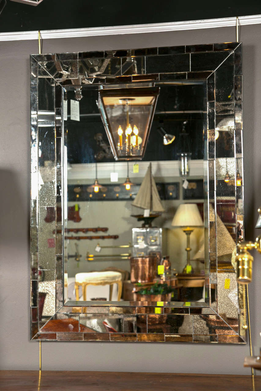 20th Century Rectangular Mirror with Sectioned Mirror Frame For Sale