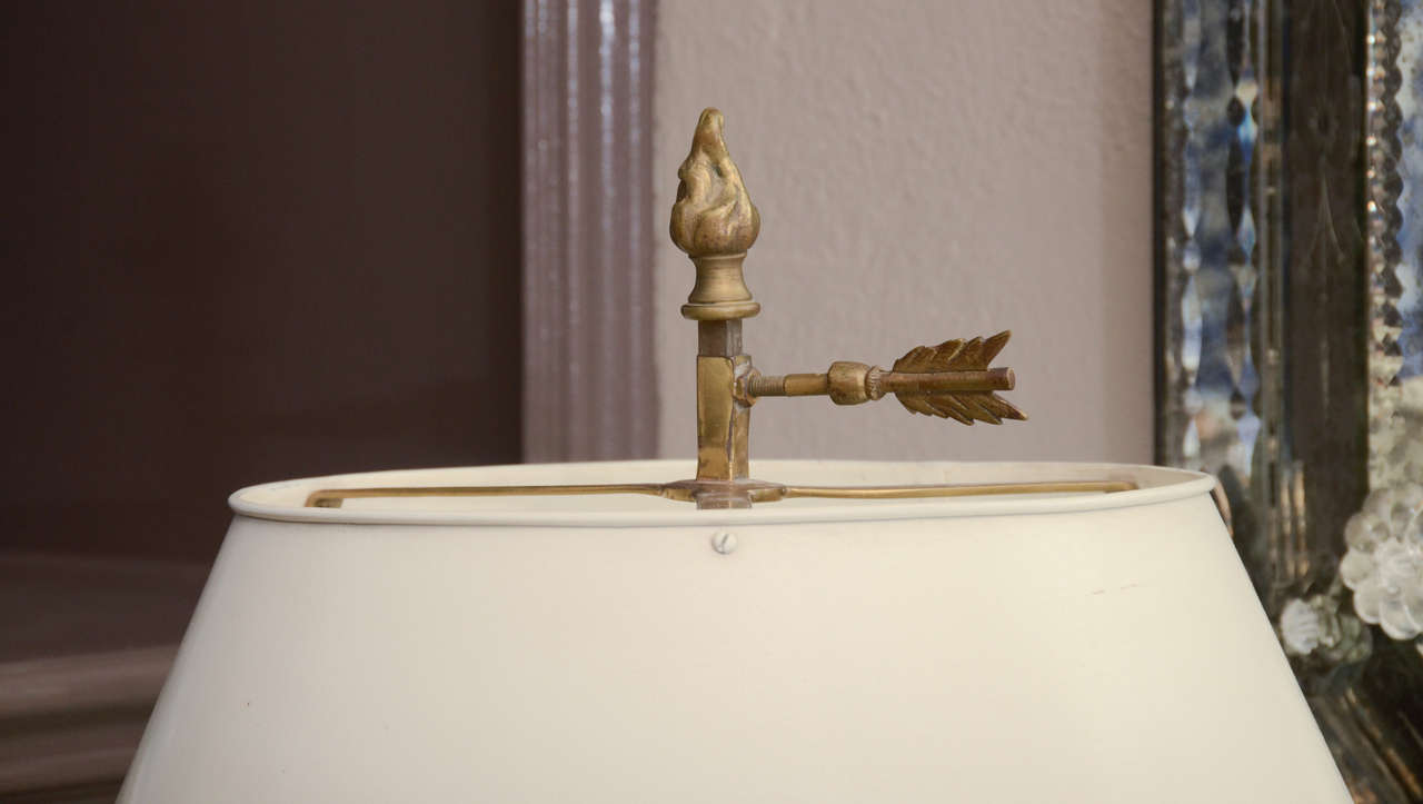 20th Century Gilt Metal Candlestick Lamp with White Tole Shade For Sale