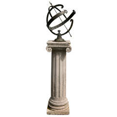 Bronze Armillary On Stone Column