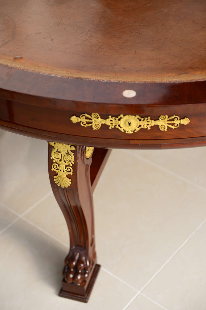 First Empire Very Fine French Empire Mahogany and Ormolu Mounted Rent Table, Potheau For Sale