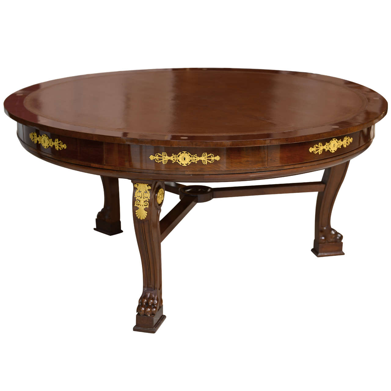 Very Fine French Empire Mahogany and Ormolu Mounted Rent Table, Potheau For Sale