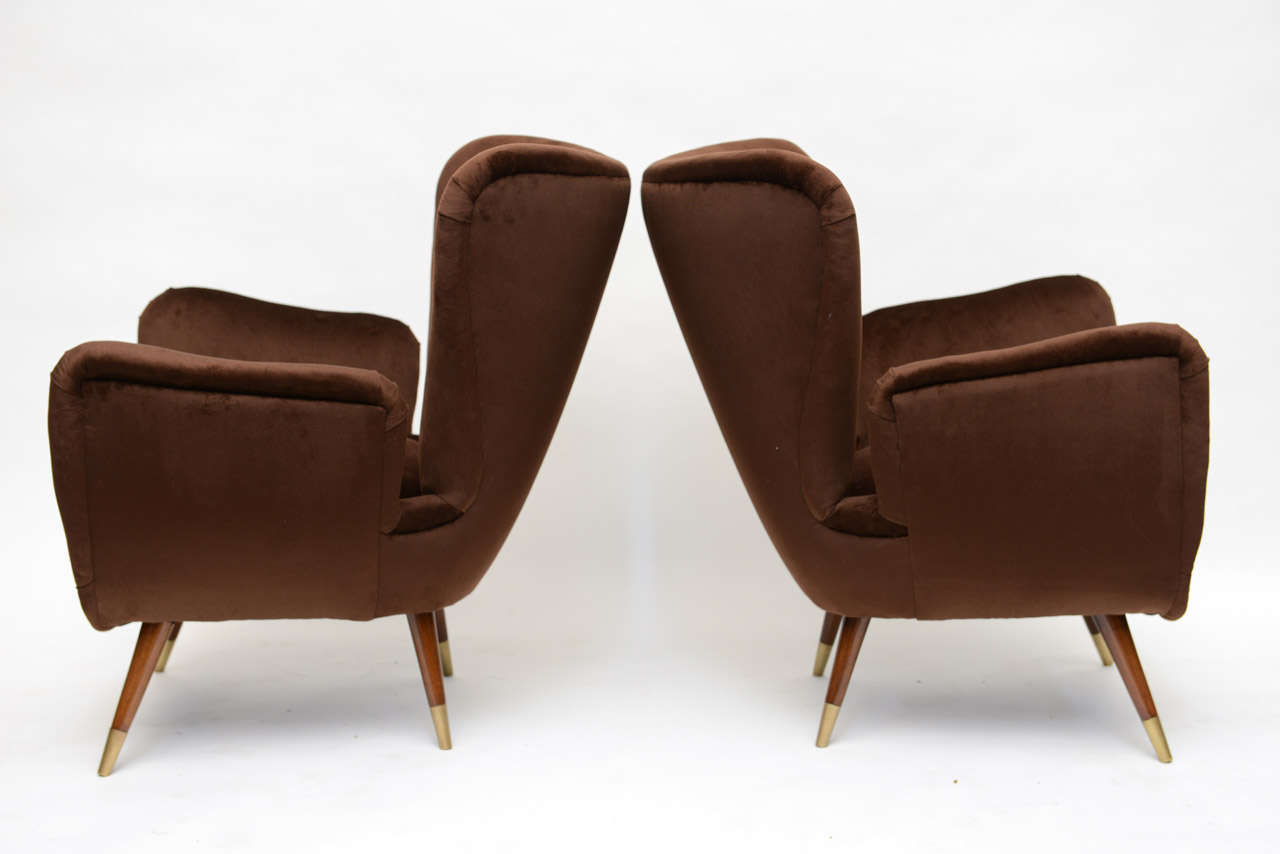 Velvet Luxurious Italian Mid Century Wing Back Armchairs