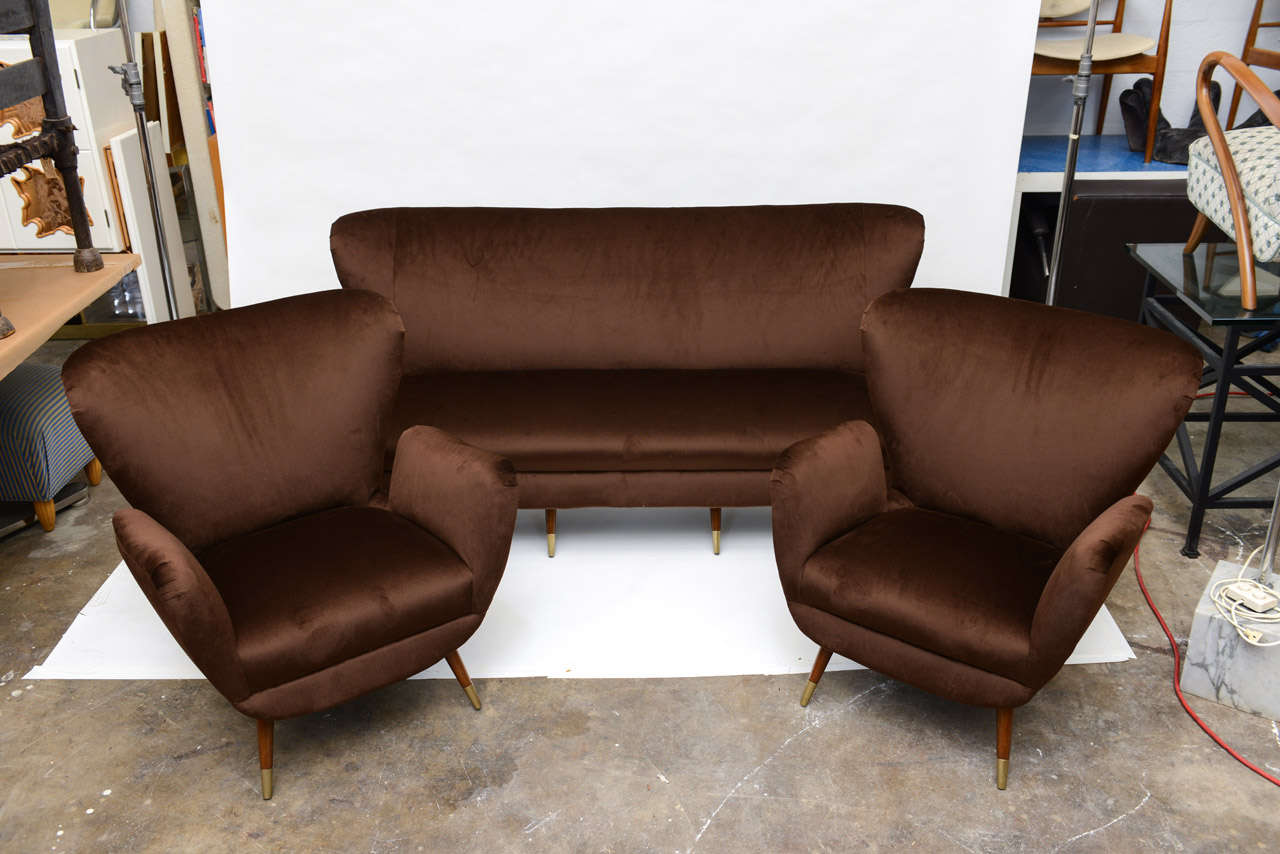 Luxurious Italian Mid Century Wing Back Armchairs 5