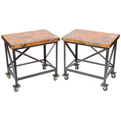 Pair of Vintage Industrial Work Tables on Casters