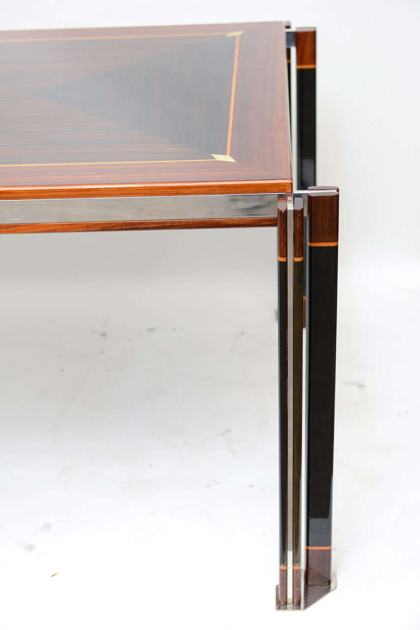 Exotic Wood Inlay and Chrome Grand Desk/Table For Sale at 1stdibs