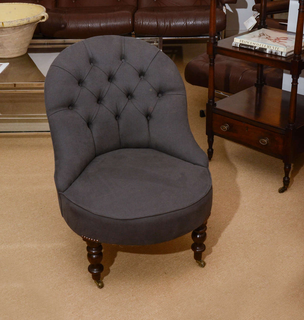 Pair of 19th Century English Tufted Back Upholstered Chairs In Excellent Condition In East Hampton, NY