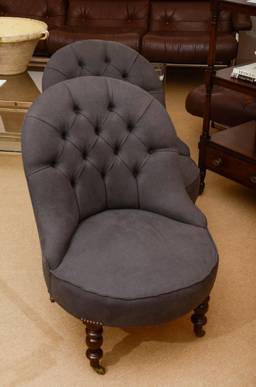 Pair of 19th Century English Tufted Back Upholstered Chairs 4