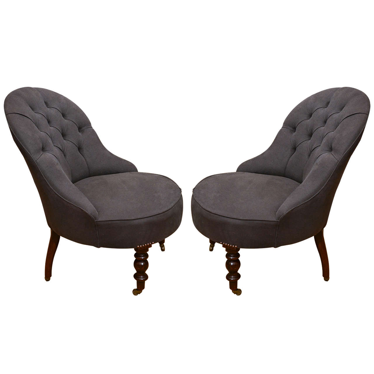 Pair of 19th Century English Tufted Back Upholstered Chairs