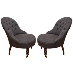 Pair of 19th Century English Tufted Back Upholstered Chairs