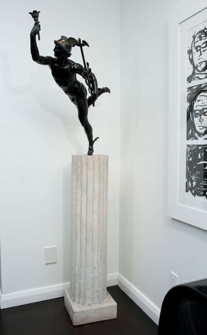 Early 19th Century Bronze Hermes Statue on Roman Column
