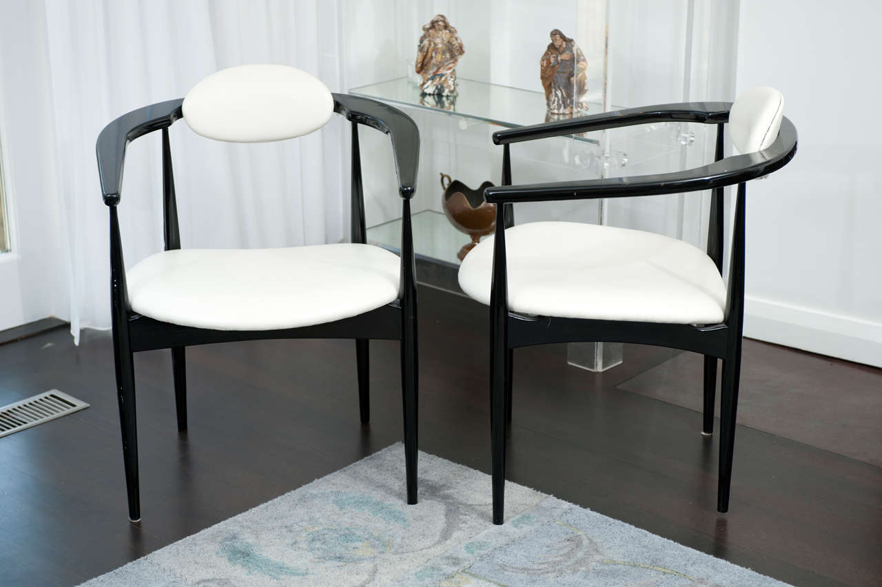 Pair of Black Lacquered Mid Century Chairs